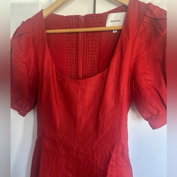 NEW Reformation Coucou Midi Linen Dress Sundried Tomato Red | size 2 - Picture 10 of 12